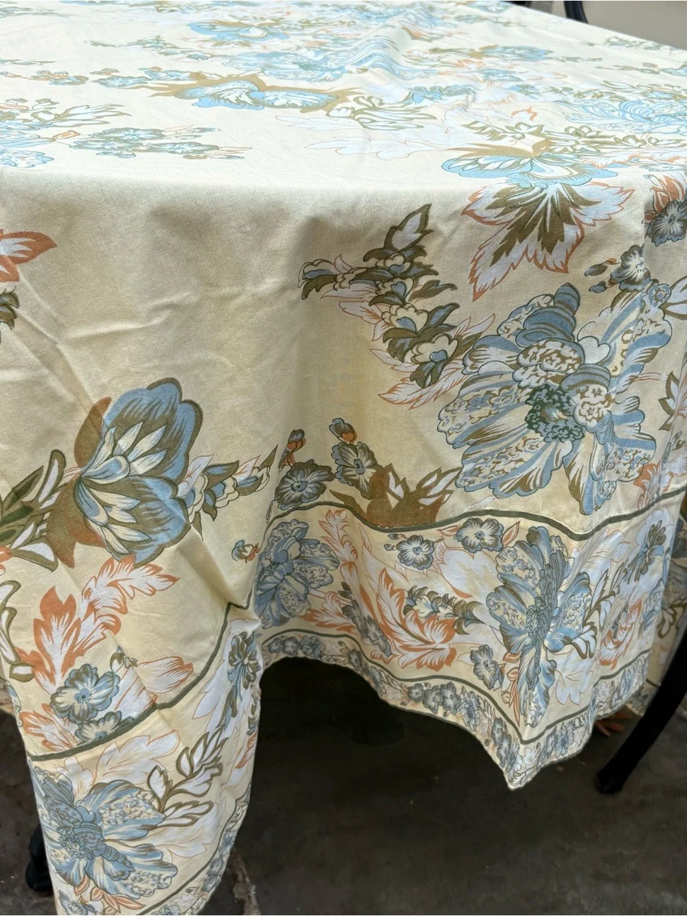 April Cornell Large Floral Tablecloth Butter Yellow Blue Sage Green 59 x 115